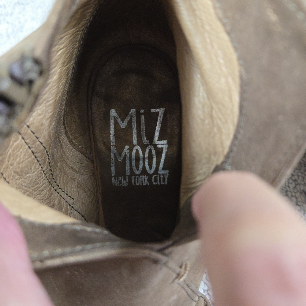 Miz Mooz Taupe Metallic Leather Peep-Toe Wedge Booties - Picture 4 of 10
